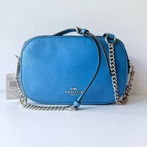 NWT Coach Isla Chain Crossbody Bag in Bright Blue Pebbled Leather